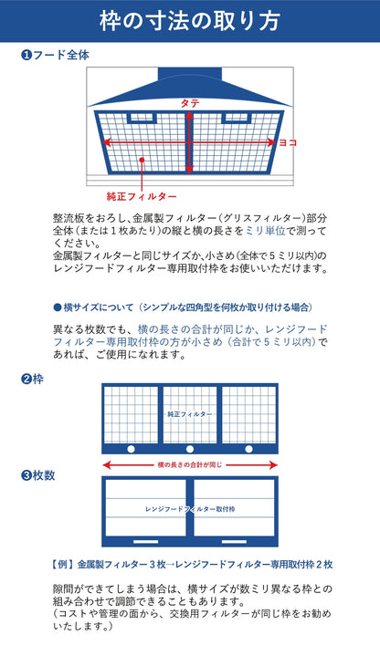 レンジフードフィルタースタートセット　交換用フィルター2枚付き　専用取付枠「B10バネ」サイズ　大きさ：ヨコ251mm x タテ296mm