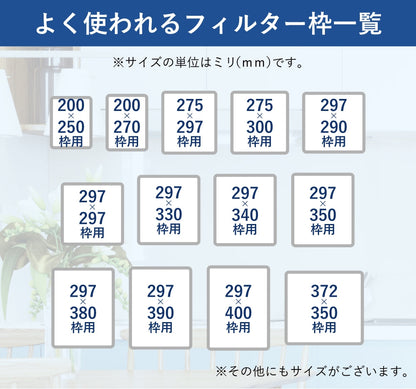 レンジフードフィルタースタートセット　交換用フィルター2枚付き　専用取付枠「B12バネ」サイズ　大きさ：ヨコ283mm x タテ293mm