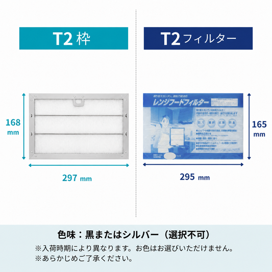 レンジフードフィルター スタートセット 取付枠 + フィルター セット 「T2」サイズ　大きさ：ヨコ297mm x タテ168mm