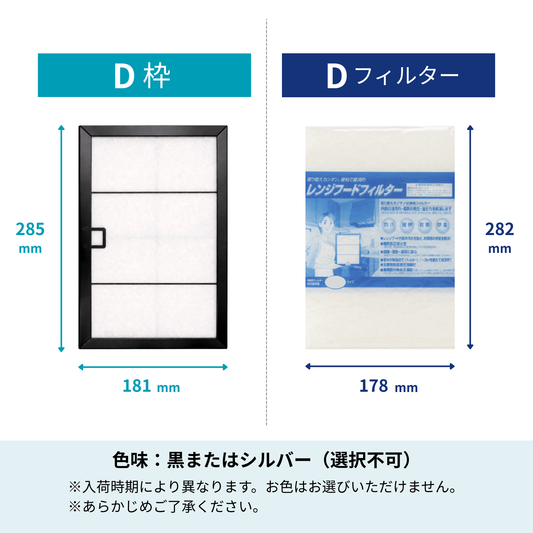 レンジフードフィルター スタートセット 交換用フィルター付き 専用取付枠「D」サイズ　大きさ：ヨコ285mm x タテ181mm