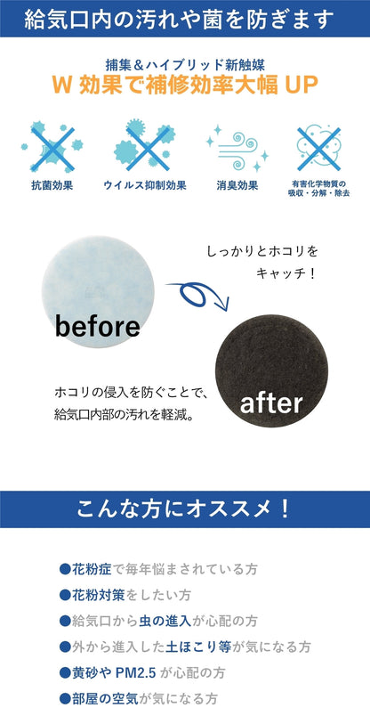 外壁ガラリ用【AT254】フィルター スタートセット　専用取付枠「GA2」1枚セット　サイズ：フード径Φ117mm～130mm