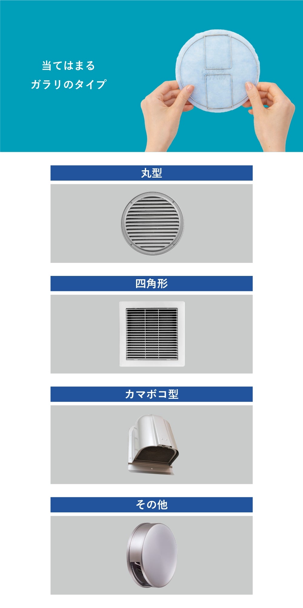 外壁ガラリ用【AT254】フィルター 取付枠「GA3」サイズ：フード径Φ141mm～167mm