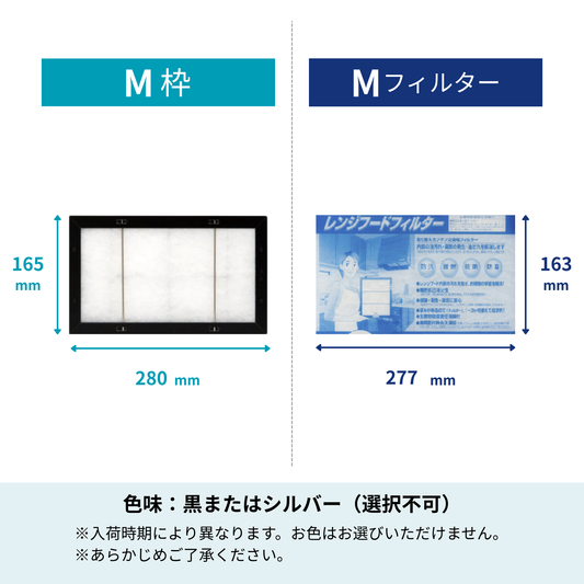 レンジフードフィルター スタートセット 取付枠 + フィルター セット 「M」サイズ　大きさ：ヨコ280mm x タテ165mm