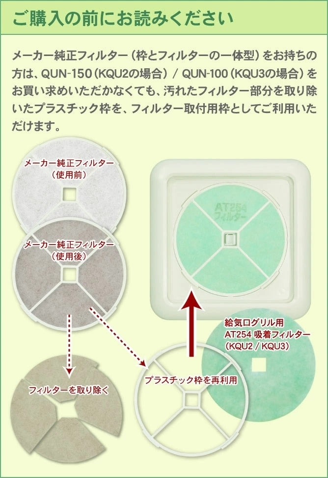 給気口 フィルター 取付用枠 ( QU3対応 ) QU100N