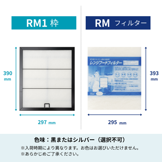 レンジフードフィルター スタートセット 交換用フィルター付き 専用取付枠「RM1」サイズ　大きさ：ヨコ297mm x タテ390mm