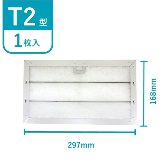 レンジフードフィルタースタートセット　交換用フィルター2枚付き　専用取付枠「T2」サイズ　大きさ：ヨコ297mm x タテ168mm