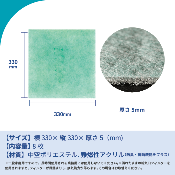 天井換気扇用フィルター（交換用）8枚入り　サイズ：330mm × 330mm